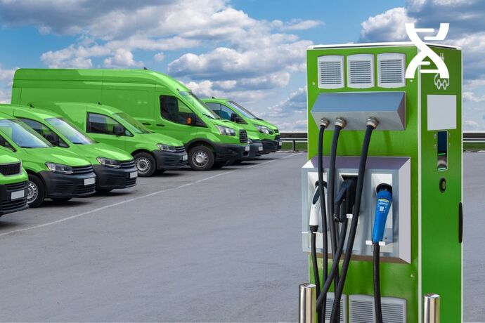A fleet of electric vehicles reduces the environmental impact of last-mile logistics. A fleet of electric vehicles reduces the environmental impact of last-mile logistics.